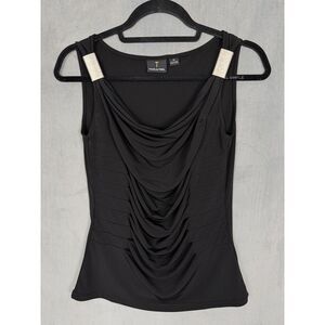 Travel by Tribal Black Cowl Neck Tank Top Gold Hardware Sleeveless XS